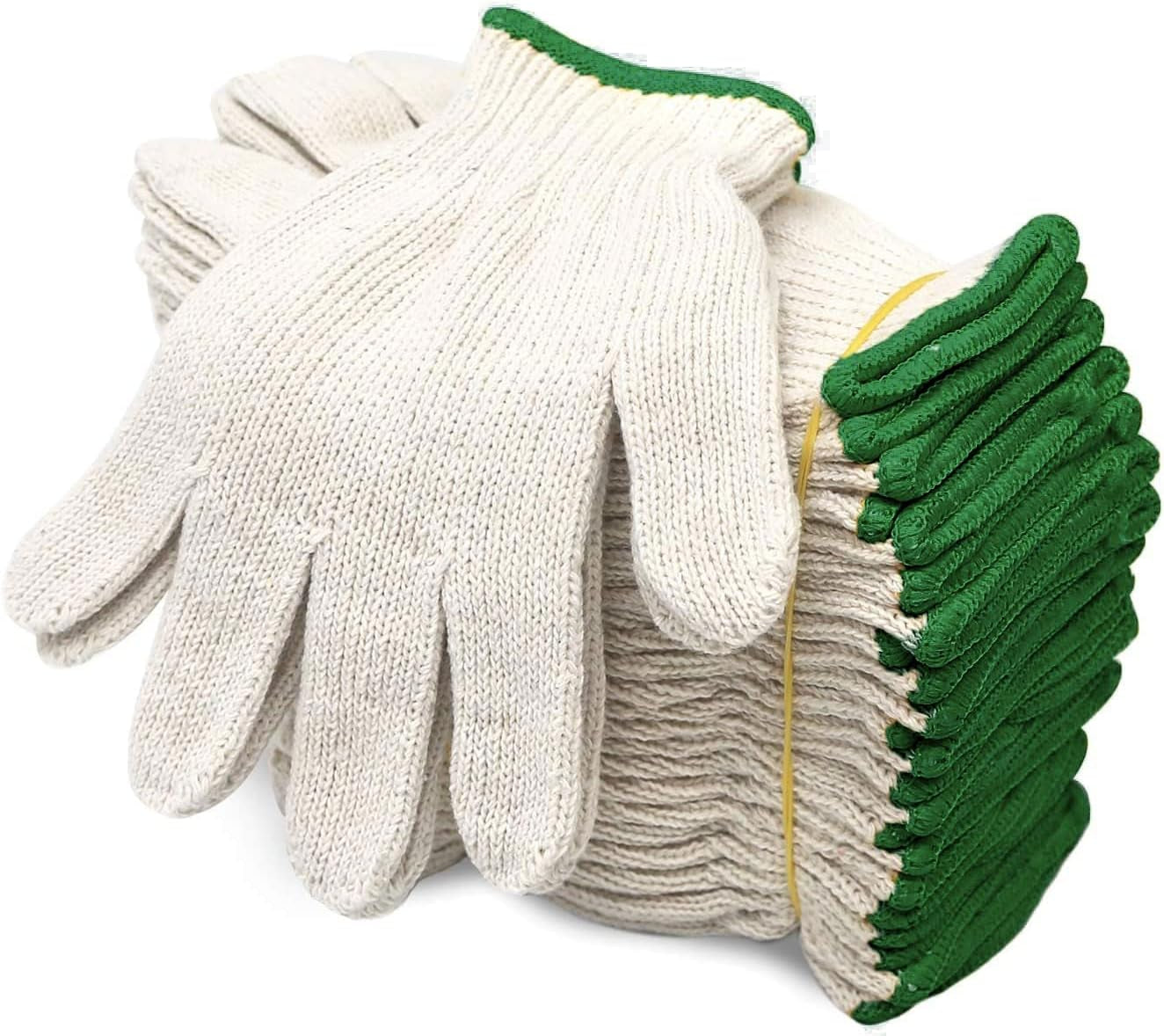 Cotton Polyester String Knit Shell Safety Protection Work Gloves for Painter Mechanic Industrial Warehouse Gardening Construction Men & Women 12 Pairs, with One Side Dots, L Size