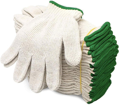 Cotton Polyester String Knit Shell Safety Protection Work Gloves for Painter Mechanic Industrial Warehouse Gardening Construction Men & Women 12 Pairs, with One Side Dots, L Size