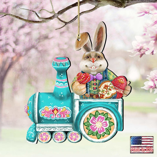 Village Train Ride Bunny Wooden Ornaments by G. DeBrekht - Easter Spring Decor - 8129211-2-0