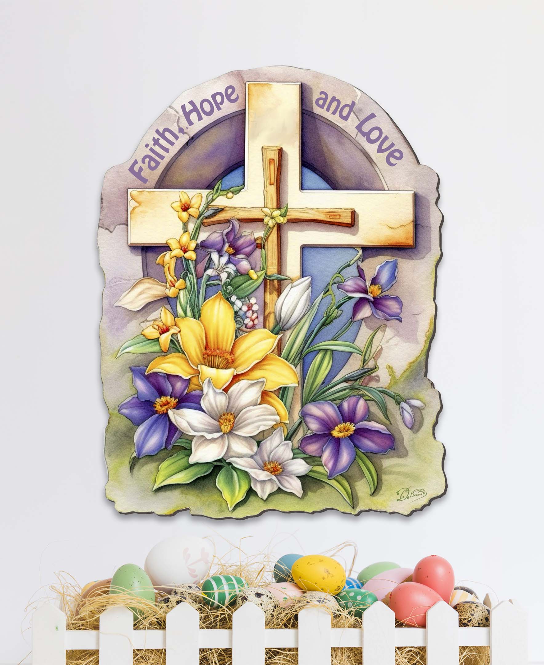 Faith, Hope, and Love Cross Holiday Door Decor by G. Debrekht - Easter Spring Decor - 8688160H-3