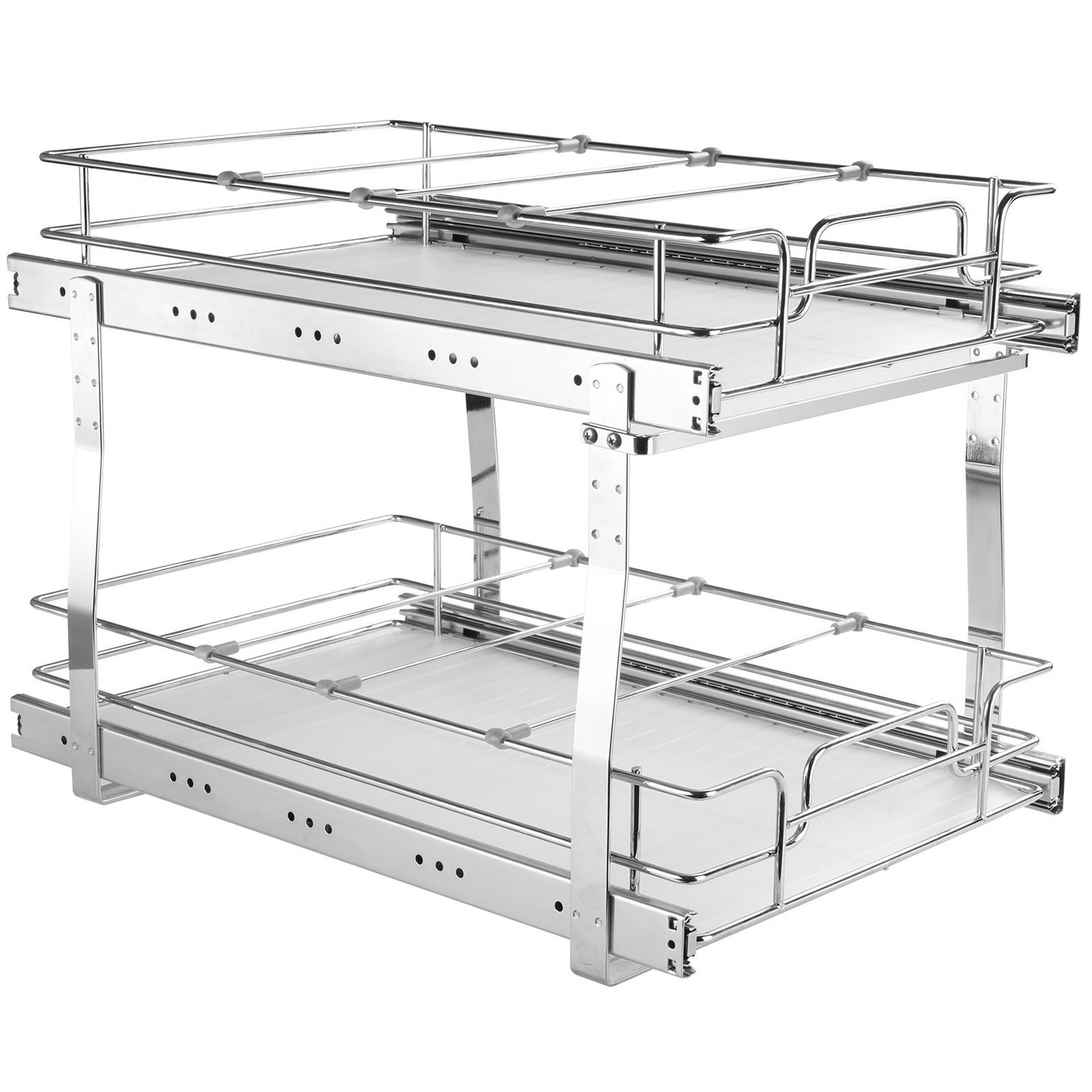 VEVOR 2 Tier Pull Out Cabinet Organizer - 14"W x 21"D Heavy Duty Slide Out Pantry Shelves for Kitchen & Bathroom Storage