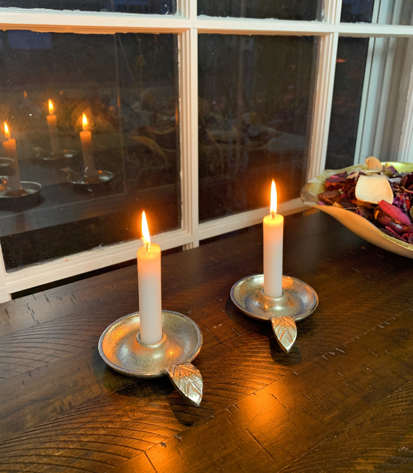 Elegant Vibhsa Silver Taper Candlestick Holder Dish - Perfect Rustic Home Decor Accessory