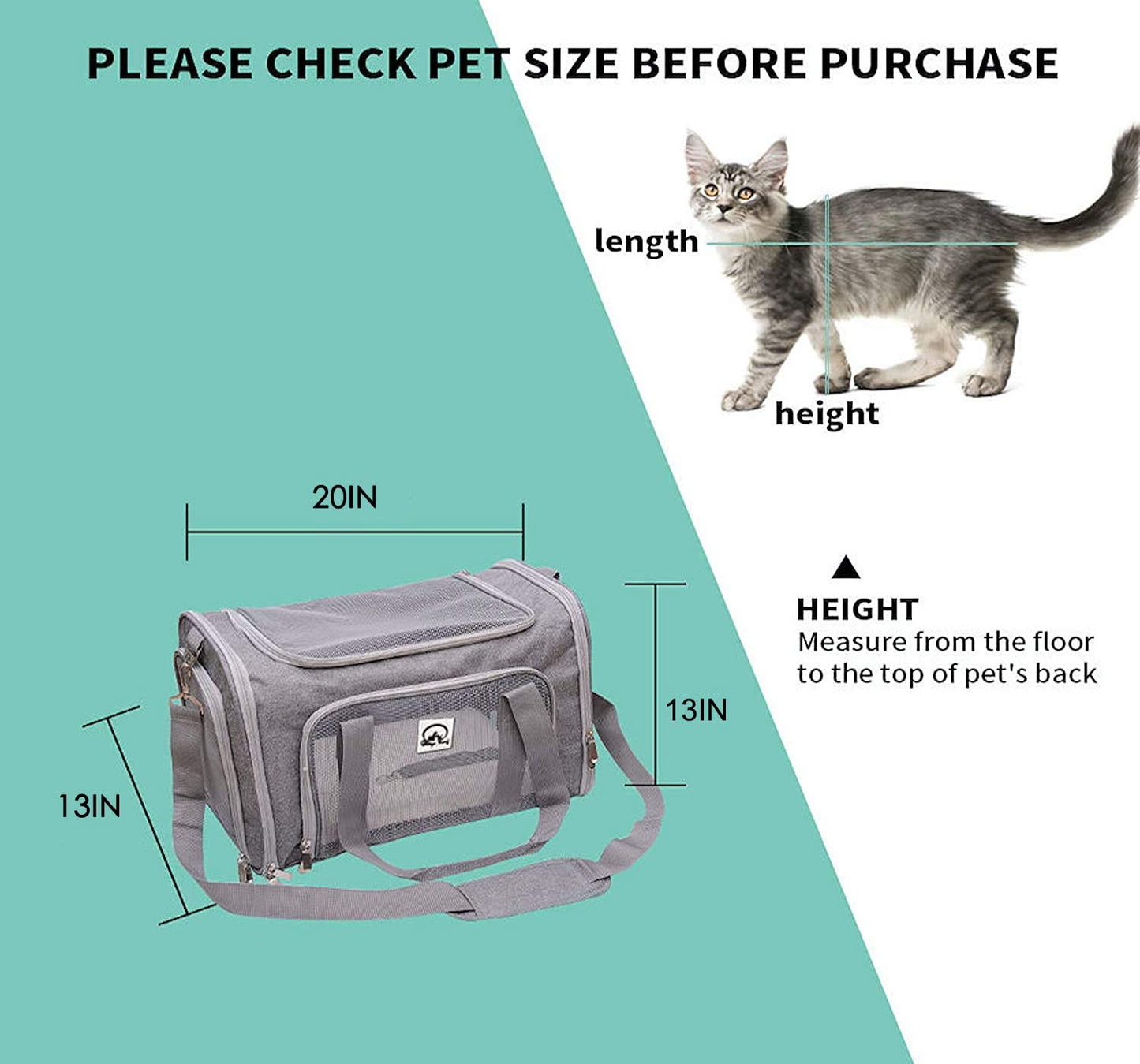 Airline Approved Pet Carrier Bag - Grey, 20" - Comfortable & Stylish Travel for Your Pets