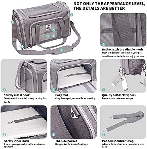 Airline Approved Pet Carrier Bag - Grey, 20" - Comfortable & Stylish Travel for Your Pets