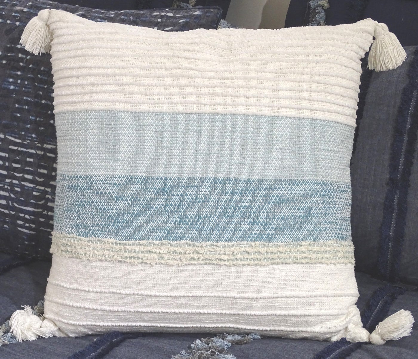 Elegant Handloom Woven Throw Pillow 22 x 22 with Tassels - Large Decorative Pillow for Couch or Bed - Perfect for Living Room or Bedroom Decor