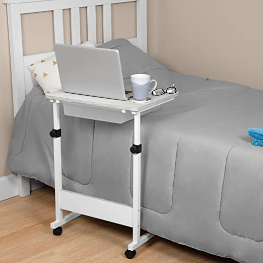 Adjustable Overbed Bedside Table with Wheels - Hospital and Home Medical Use