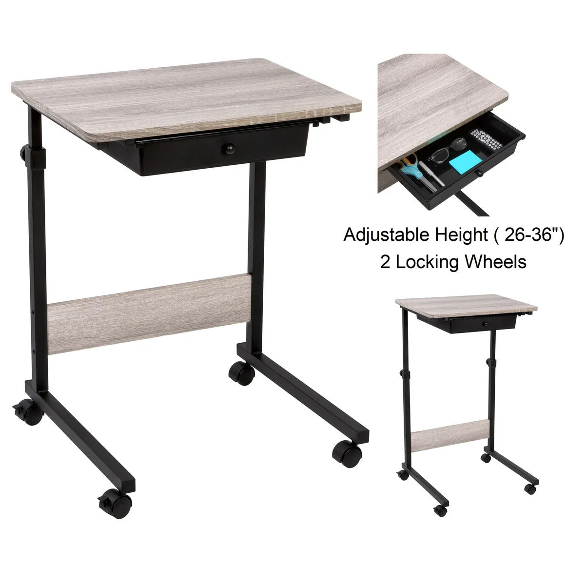 Adjustable Overbed Bedside Table with Wheels - Hospital and Home Medical Use