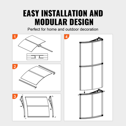 VEVOR Window Door Awning Canopy 40" x 120" - UPF 50+ Polycarbonate Entry Door Outdoor Window Awning Exterior - Sun, UV, Rain, Snow Protection