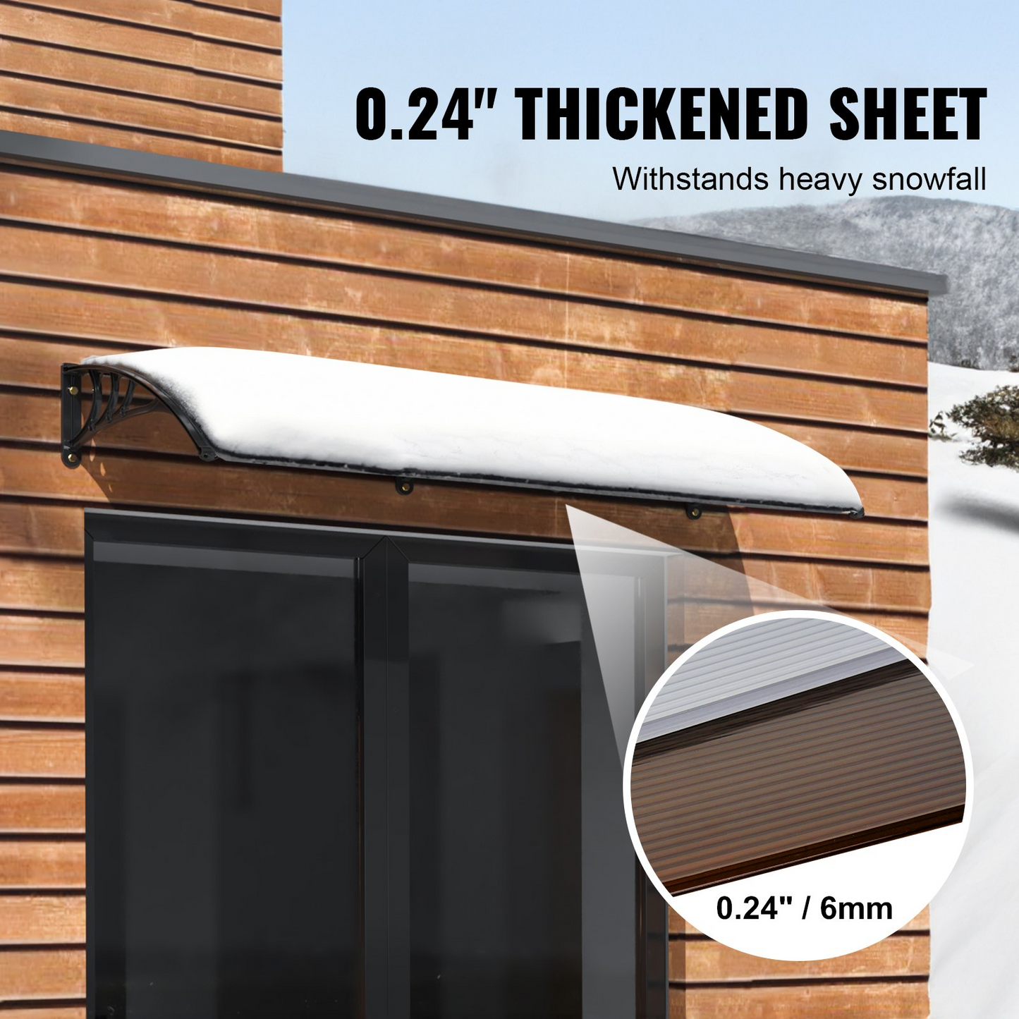 VEVOR Window Door Awning Canopy 40" x 120" - UPF 50+ Polycarbonate Entry Door Outdoor Window Awning Exterior - Sun, UV, Rain, Snow Protection