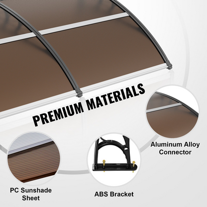 VEVOR Window Door Awning Canopy 40" x 120" - UPF 50+ Polycarbonate Entry Door Outdoor Window Awning Exterior - Sun, UV, Rain, Snow Protection