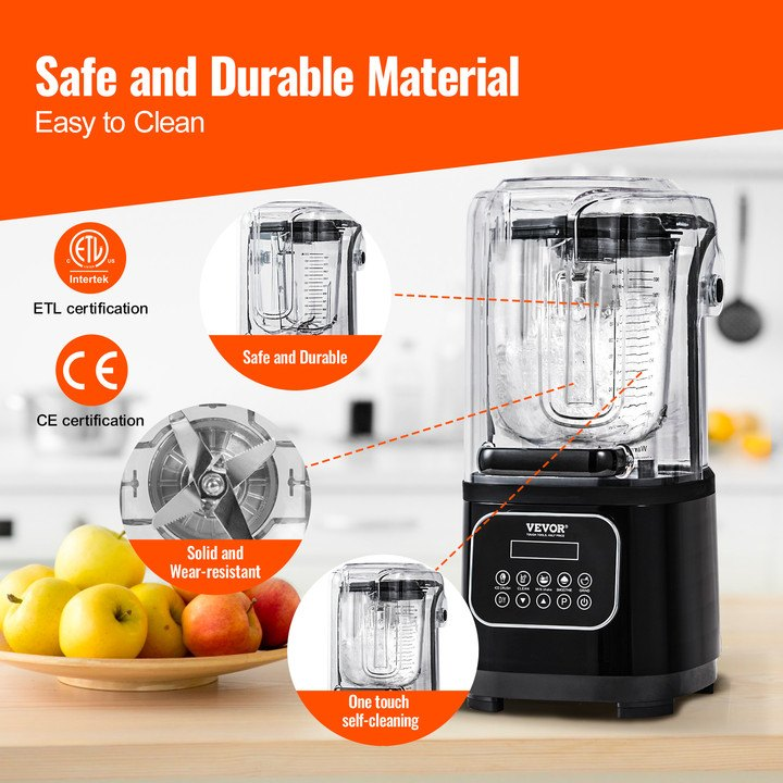 VEVOR Professional Blender with Quiet Shield - 2200W Motor, 68 oz Capacity, 9 Adjustable Speeds, 5 Versatile Functions, Black