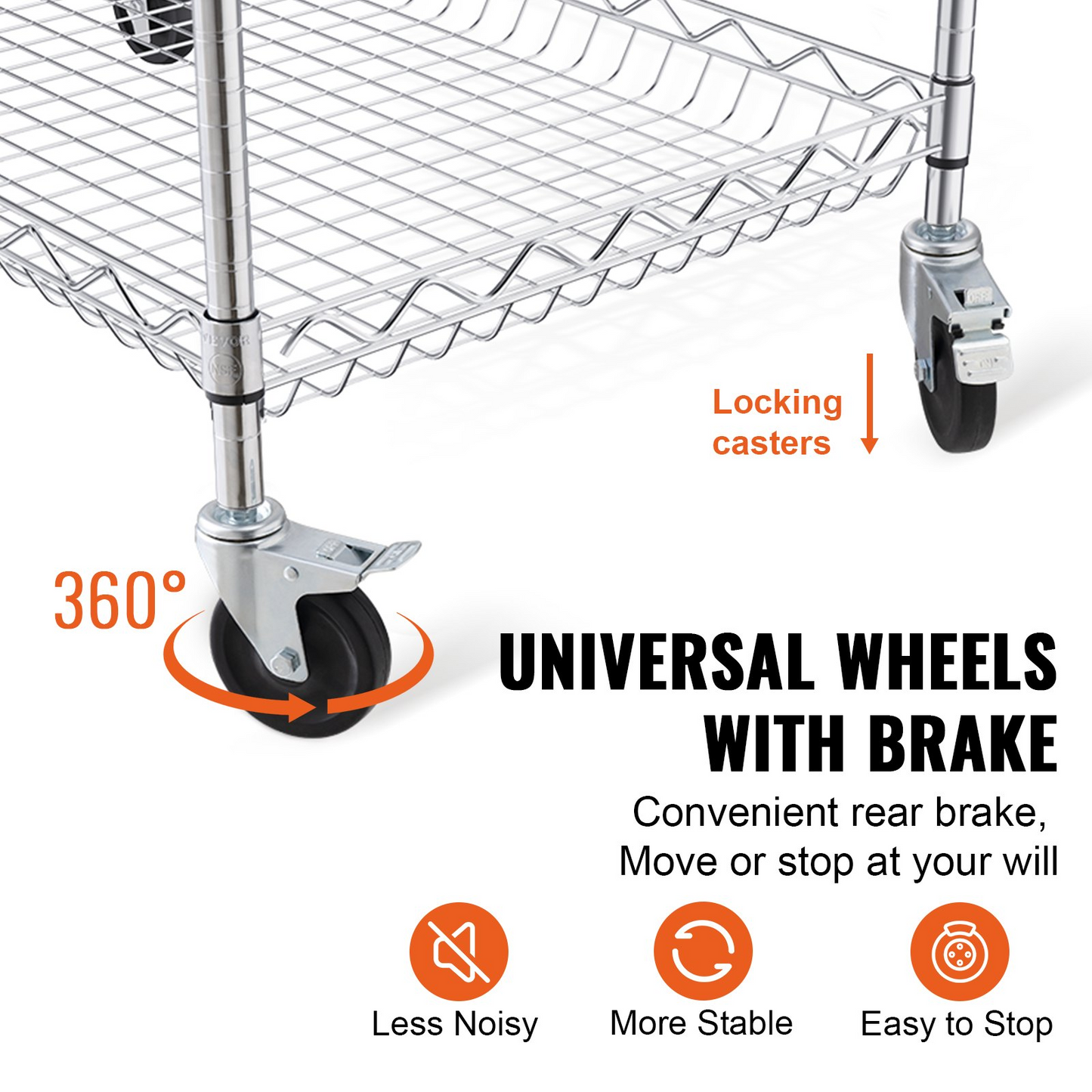 VEVOR 3-Tier Utility Cart Rolling Cart on Wheels 30"x18"x32.4" - Durable and Versatile