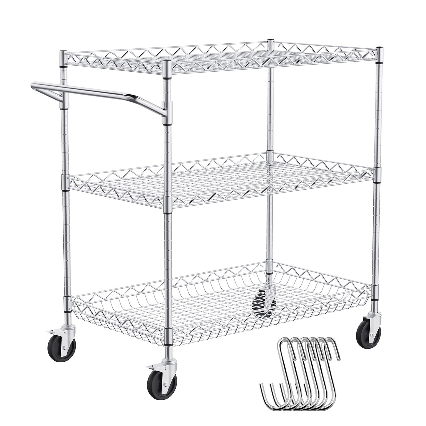 VEVOR 3-Tier Utility Cart Rolling Cart on Wheels 30"x18"x32.4" - Durable and Versatile