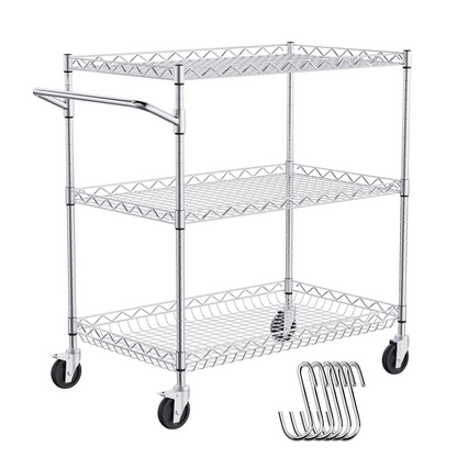 VEVOR 3-Tier Utility Cart Rolling Cart on Wheels 30"x18"x32.4" - Durable and Versatile