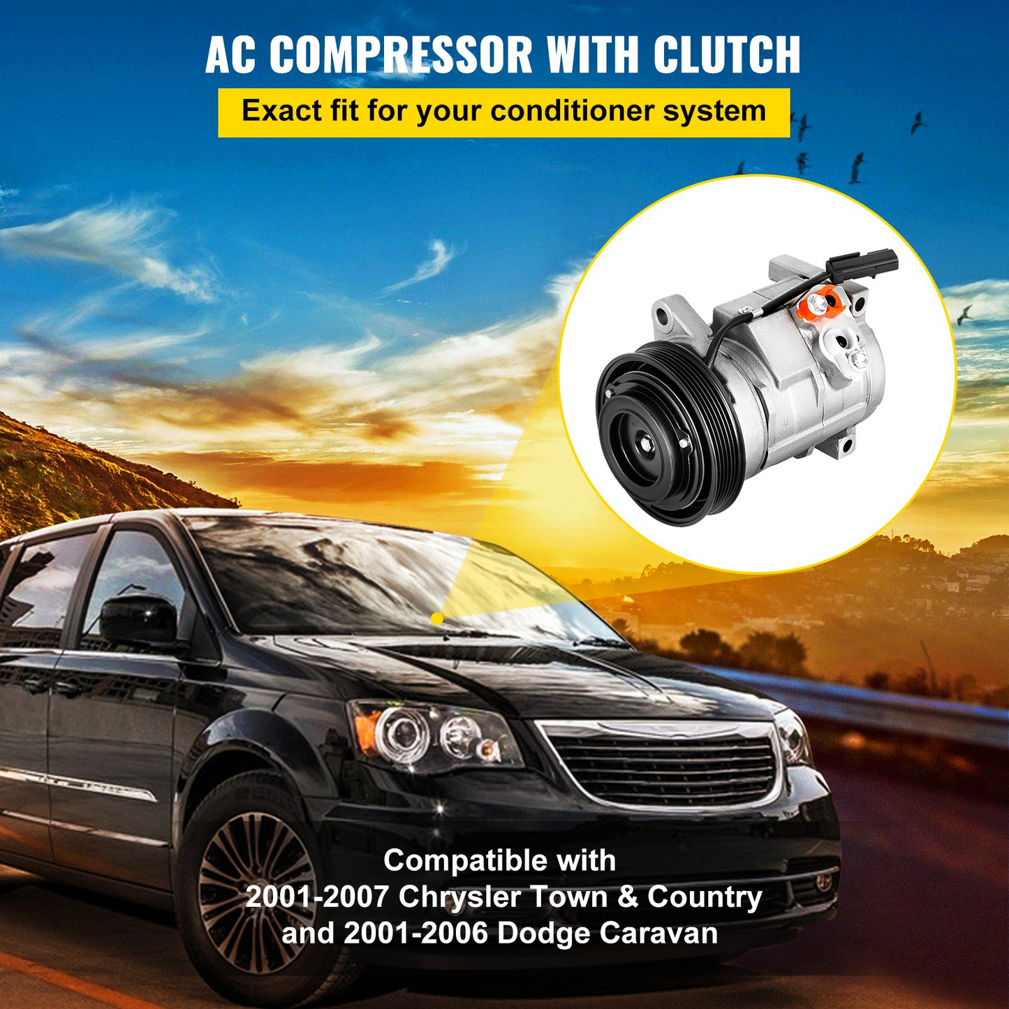 VEVOR Universal Air Conditioner AC Compressor for Grand Caravan Town & Country