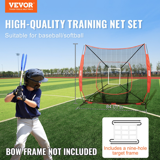 VEVOR 7x7 ft Baseball Softball Practice Net | Portable Training Net with Strike Zone for Hitting, Batting, Pitching, Catching | Durable Knotless Polyester, Easy Setup & Storage | Enhance Your Skills