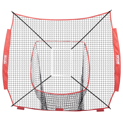 VEVOR 7x7 ft Baseball Softball Practice Net | Portable Training Net with Strike Zone for Hitting, Batting, Pitching, Catching | Durable Knotless Polyester, Easy Setup & Storage | Enhance Your Skills