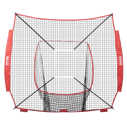 VEVOR 7x7 ft Baseball Softball Practice Net | Portable Training Net with Strike Zone for Hitting, Batting, Pitching, Catching | Durable Knotless Polyester, Easy Setup & Storage | Enhance Your Skills