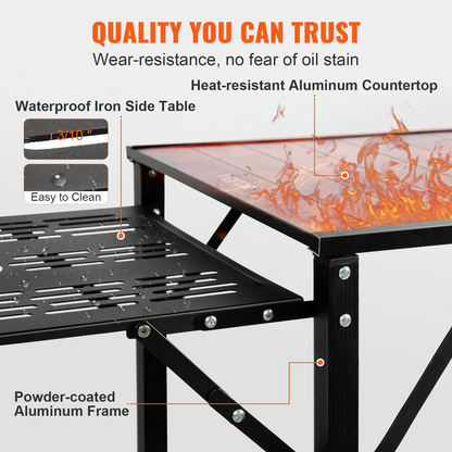 VEVOR Camping Kitchen Table - Portable Cook Station with Carrying Bag, 4 Side Tables & 2 Shelves, Durable Aluminum Frame - Perfect for Outdoor Cooking, BBQs & RV Trips