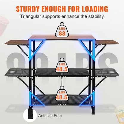 VEVOR Camping Kitchen Table - Portable Cook Station with Carrying Bag, 4 Side Tables & 2 Shelves, Durable Aluminum Frame - Perfect for Outdoor Cooking, BBQs & RV Trips