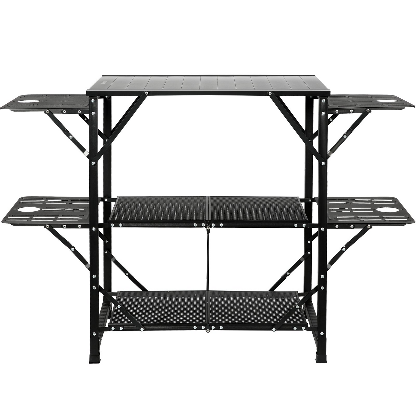 VEVOR Camping Kitchen Table - Portable Cook Station with Carrying Bag, 4 Side Tables & 2 Shelves, Durable Aluminum Frame - Perfect for Outdoor Cooking, BBQs & RV Trips