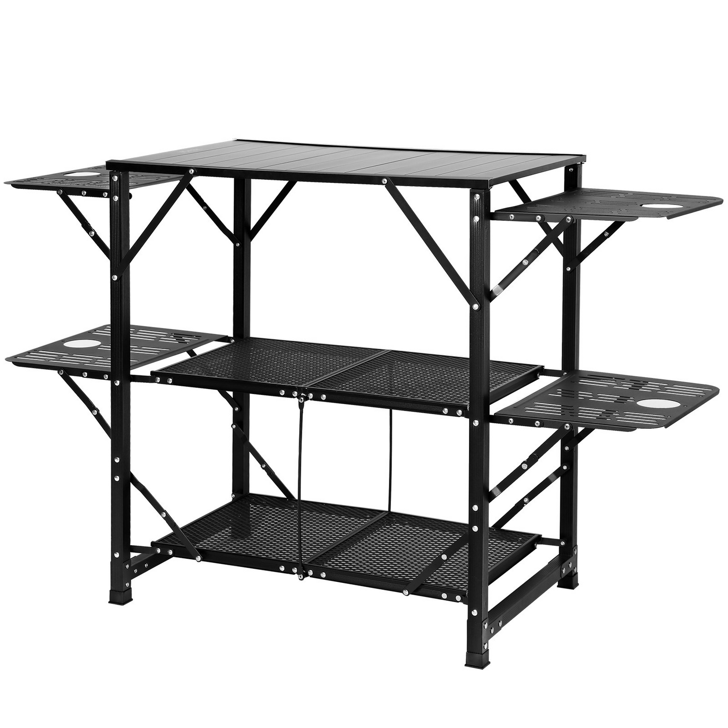 VEVOR Camping Kitchen Table - Portable Cook Station with Carrying Bag, 4 Side Tables & 2 Shelves, Durable Aluminum Frame - Perfect for Outdoor Cooking, BBQs & RV Trips