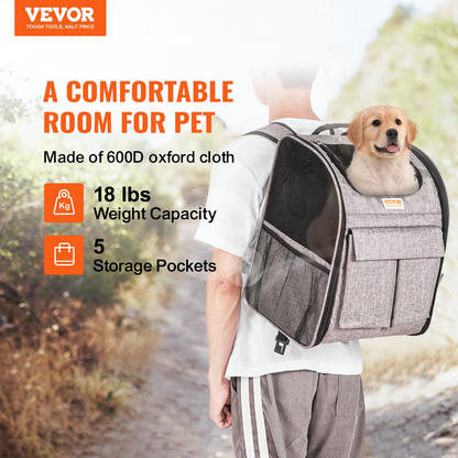 VEVOR Rolling Cat Carrier with Wheels - Stylish Grey Pet Carrier for Cats & Small Dogs Under 18 lbs - Durable & Travel-Friendly
