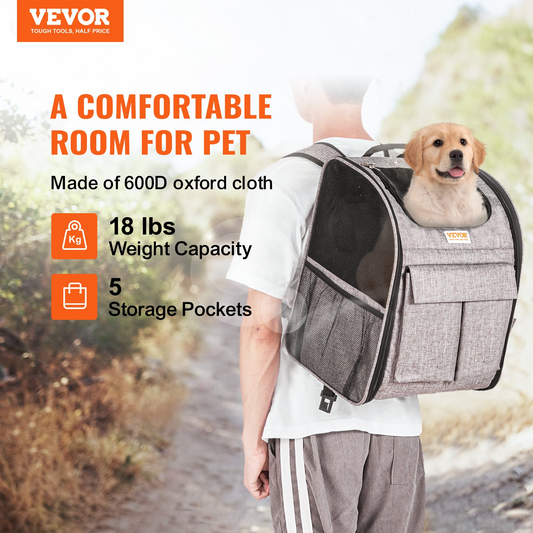 VEVOR Rolling Cat Carrier with Wheels - Stylish Grey Pet Carrier for Cats & Small Dogs Under 18 lbs - Durable & Travel-Friendly