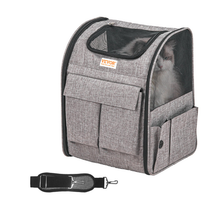 VEVOR Rolling Cat Carrier with Wheels - Stylish Grey Pet Carrier for Cats & Small Dogs Under 18 lbs - Durable & Travel-Friendly