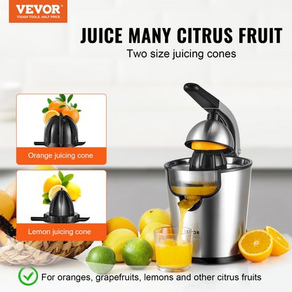 Electric Citrus Juicer - 300W Stainless Steel Orange Juice Maker, Soft Grip Handle, Dual Juicing Cones for Oranges, Grapefruits, Lemons & More