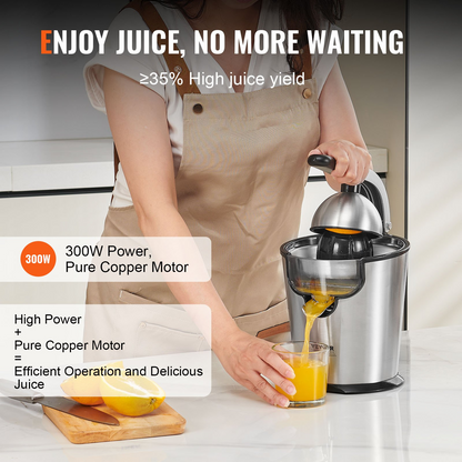 Electric Citrus Juicer - 300W Stainless Steel Orange Juice Maker, Soft Grip Handle, Dual Juicing Cones for Oranges, Grapefruits, Lemons & More