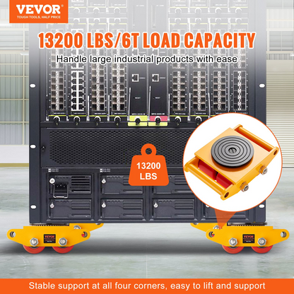 VEVOR Machinery Skate Dolly - 13,200 LBS Heavy Duty Carbon Steel Mover, 360° Rotation for Warehouses, Workshops, Factories