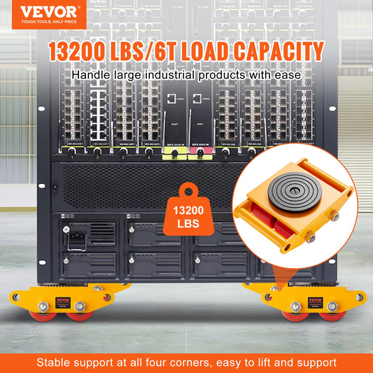 VEVOR Machinery Skate Dolly - 13,200 LBS Heavy Duty Carbon Steel Mover, 360° Rotation for Warehouses, Workshops, Factories