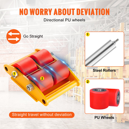 VEVOR Machinery Skate Dolly - 13,200 LBS Heavy Duty Carbon Steel Mover, 360° Rotation for Warehouses, Workshops, Factories