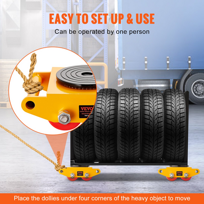 VEVOR Machinery Skate Dolly - 13,200 LBS Heavy Duty Carbon Steel Mover, 360° Rotation for Warehouses, Workshops, Factories