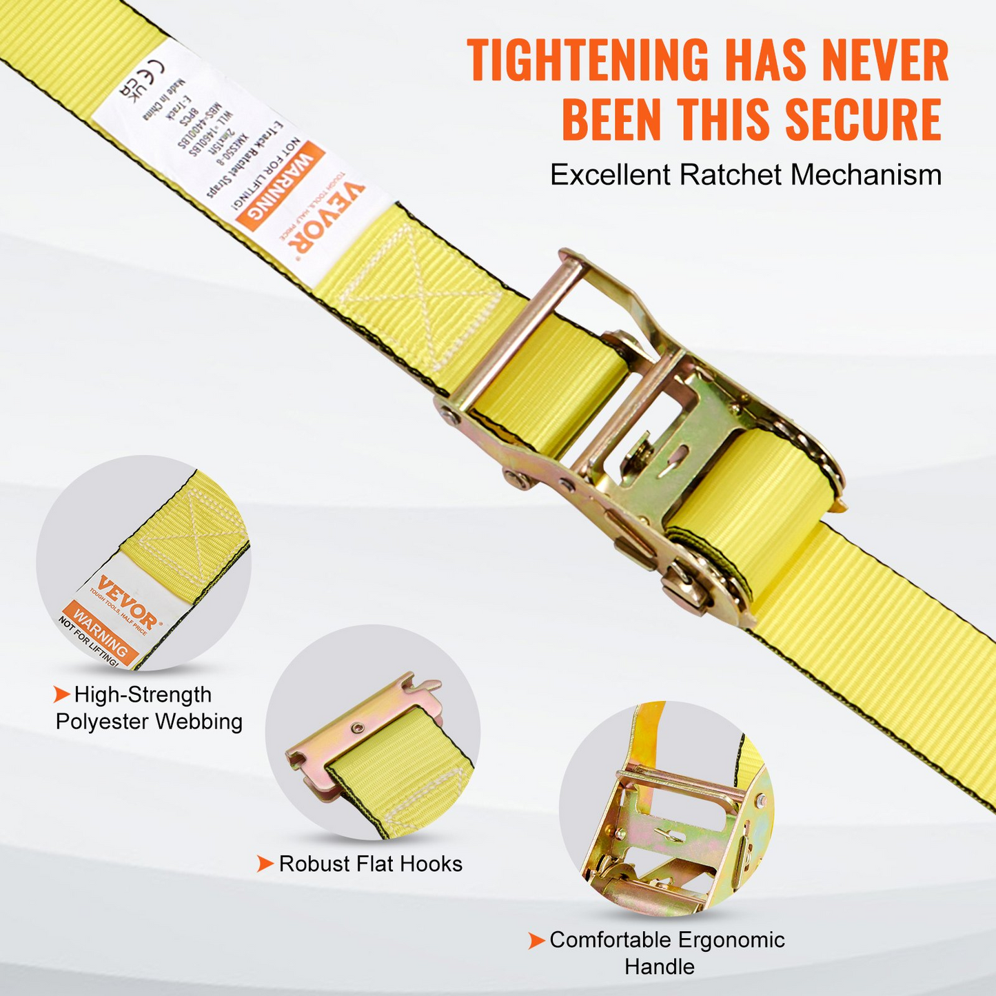 VEVOR Heavy Duty Ratchet Tie Down Straps (8 Pack) - 2" x 15' - 4400 lb Break Strength - Secure Cargo, Appliances & Lawn Equipment