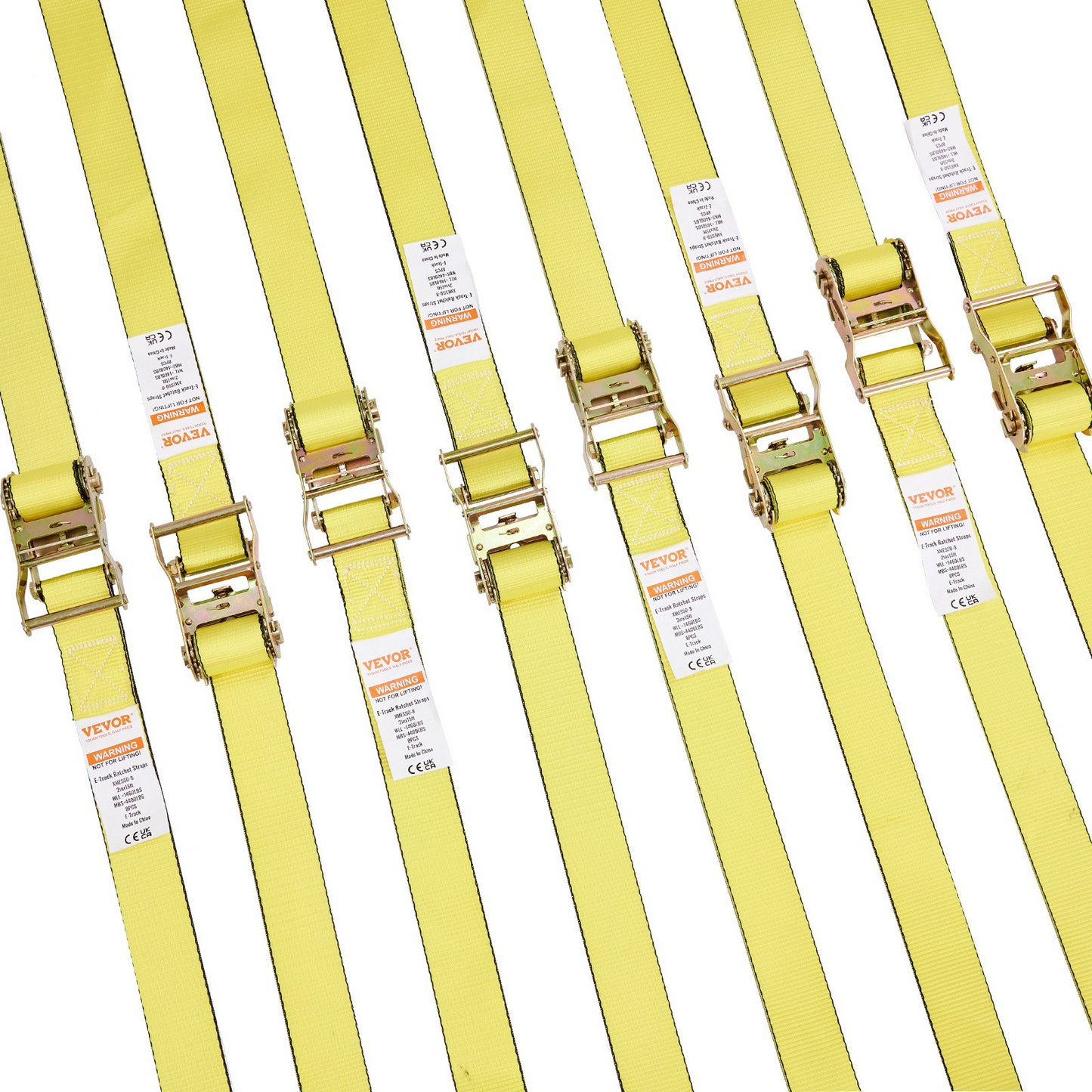 VEVOR Heavy Duty Ratchet Tie Down Straps (8 Pack) - 2" x 15' - 4400 lb Break Strength - Secure Cargo, Appliances & Lawn Equipment