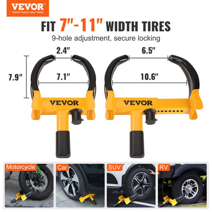 VEVOR Wheel Lock, 2 Packs Universal Wheel Clamp Lock - Heavy-duty Steel Tire Lock for ATV SUV Car Golf Cart Boats Motorcycles