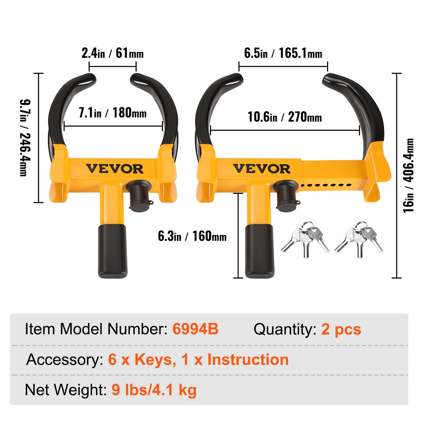 VEVOR Wheel Lock, 2 Packs Universal Wheel Clamp Lock - Heavy-duty Steel Tire Lock for ATV SUV Car Golf Cart Boats Motorcycles