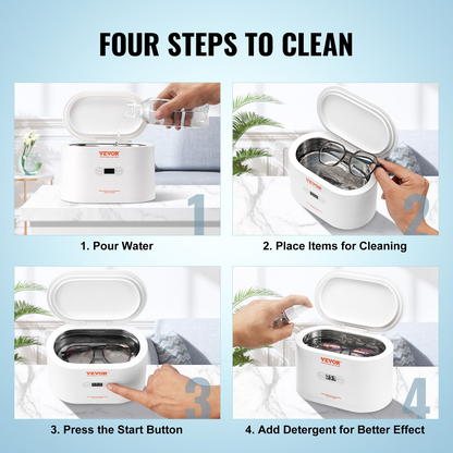 VEVOR Ultrasonic Jewelry Cleaner 22oz with 5 Digital Timer, Portable Sonic Cleaner with 2 Cleaning Baskets for Eyeglasses, Watches, Dentures, Rings