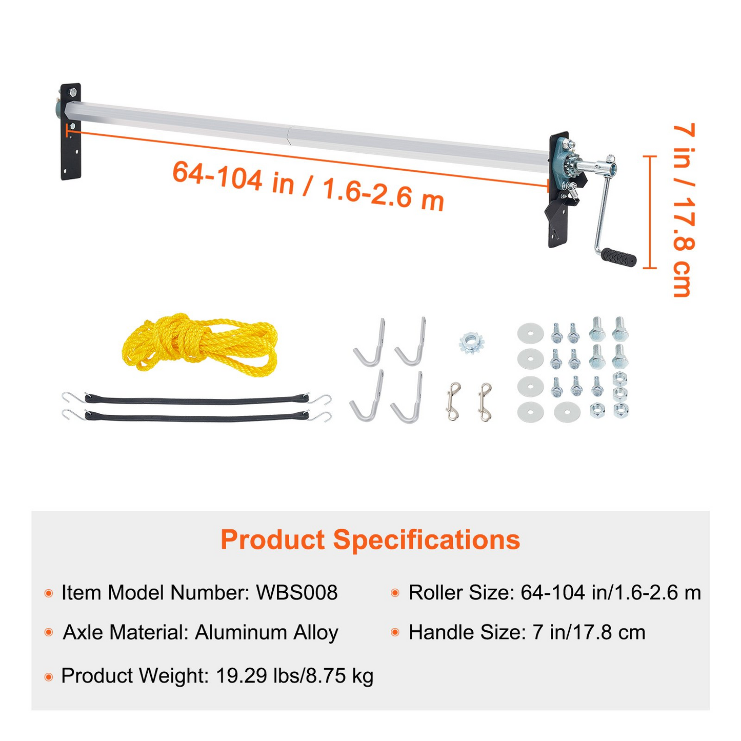 VEVOR Hand Crank Tarp Roller Kit - Durable Aluminum Alloy, Ergonomic Handle for Dump Trucks & Trailers, Adjustable Width 64"-104"
