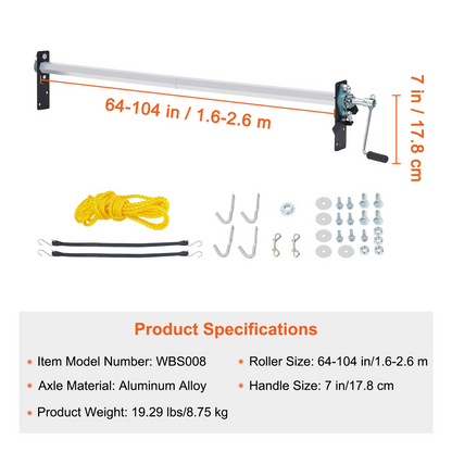 VEVOR Hand Crank Tarp Roller Kit - Durable Aluminum Alloy, Ergonomic Handle for Dump Trucks & Trailers, Adjustable Width 64"-104"