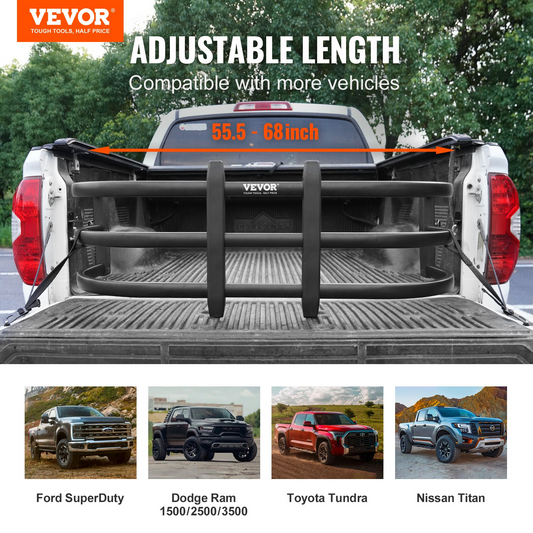 VEVOR Truck Bed Extender, 55.5"-68" Aluminum Retractable Tailgate Extender, Fits Ford F150, Dodge Ram, Toyota Tundra, Chevy Silverado, GMC Sierra