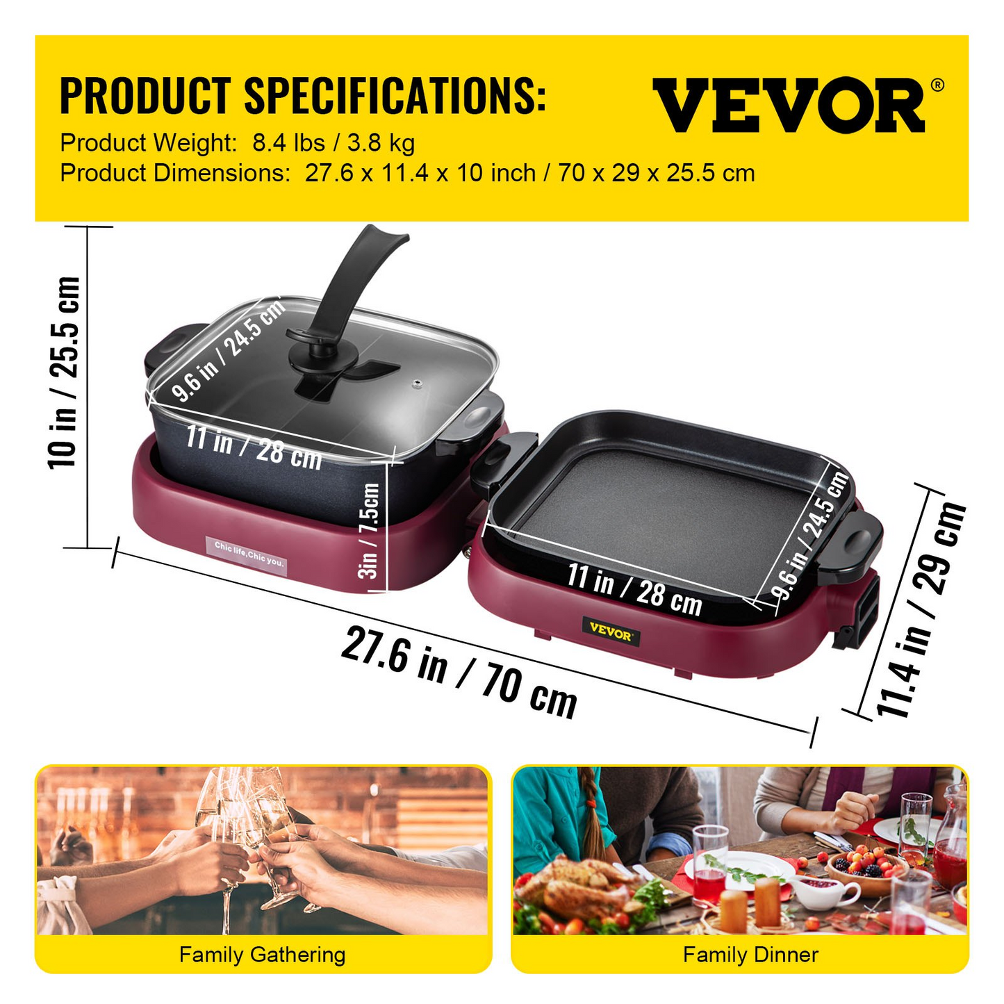 VEVOR 2 in 1 Electric BBQ Pan Grill Hot Pot - Foldable Design, Dual Temperature Control, High-Efficient Heating - 2100W