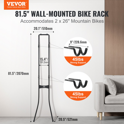 VEVOR 2 Bike Storage Rack - Free Standing Gravity Wall Vertical Bike Rack - Easy Assembly - Sturdy Steel - Holds Up to 90 lbs