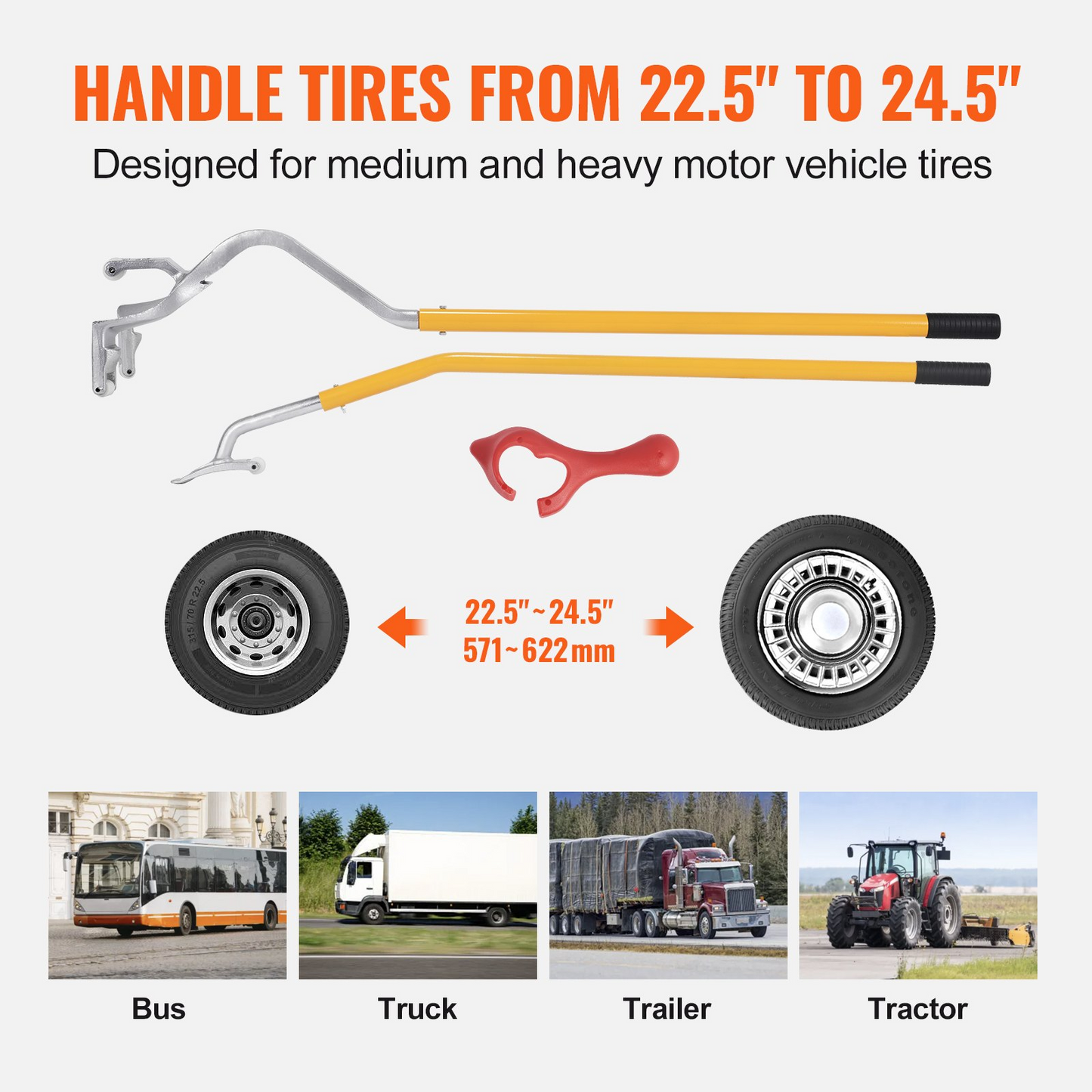 VEVOR Truck Tire Changer Mount Demount 22.5-24.5 in Radial Bias Ply/Tubeless Tire