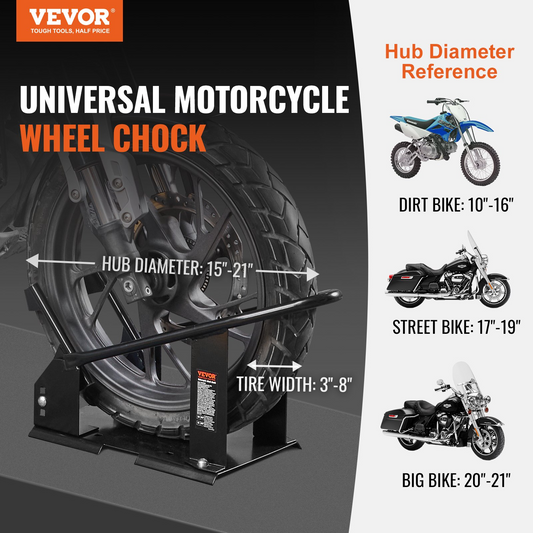 VEVOR Heavy-Duty Motorcycle Wheel Chock - Adjustable Front Wheel Stand for Off-Road & Standard Motorcycles, 1800 lbs Capacity - Secure & Stable Support