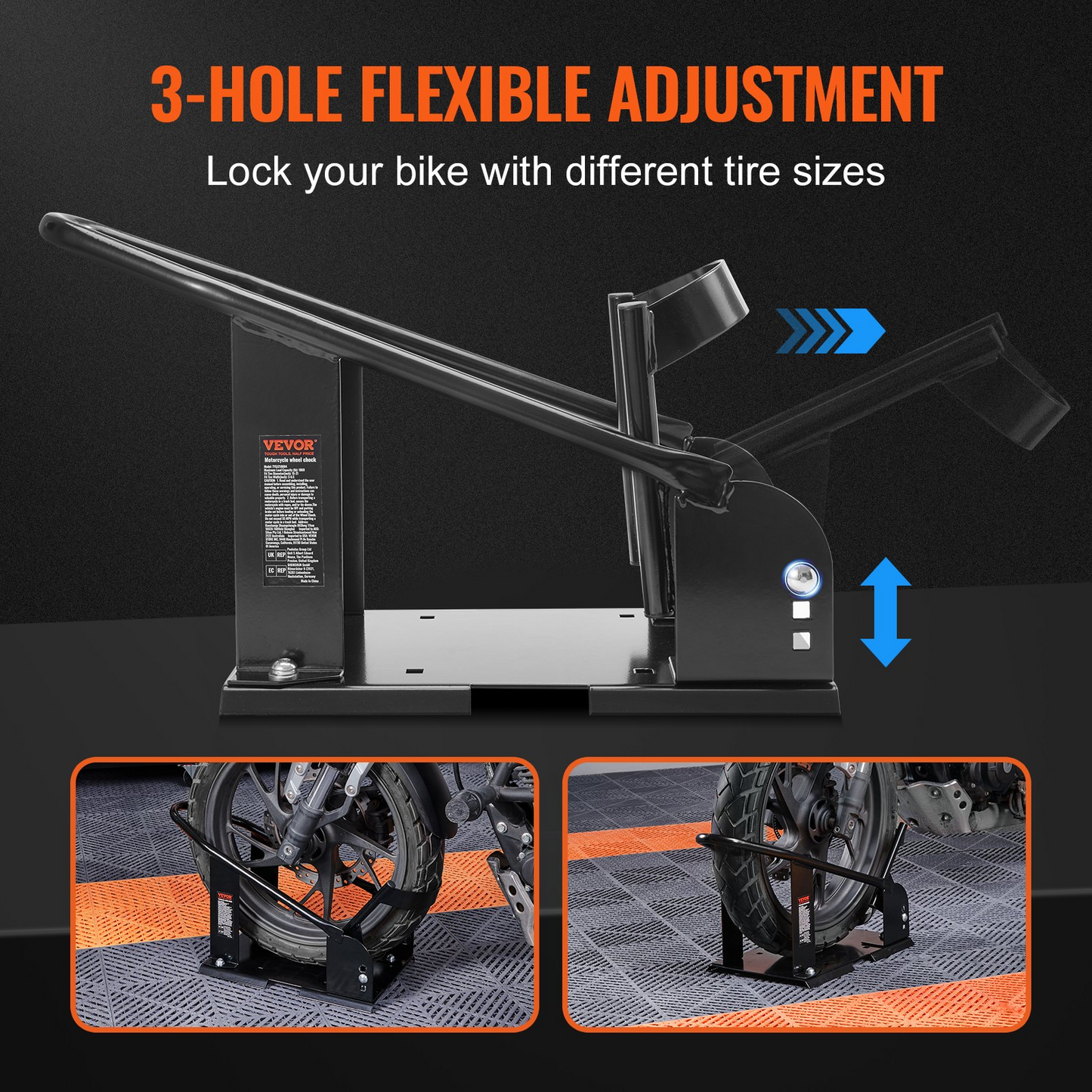 VEVOR Heavy-Duty Motorcycle Wheel Chock - Adjustable Front Wheel Stand for Off-Road & Standard Motorcycles, 1800 lbs Capacity - Secure & Stable Support