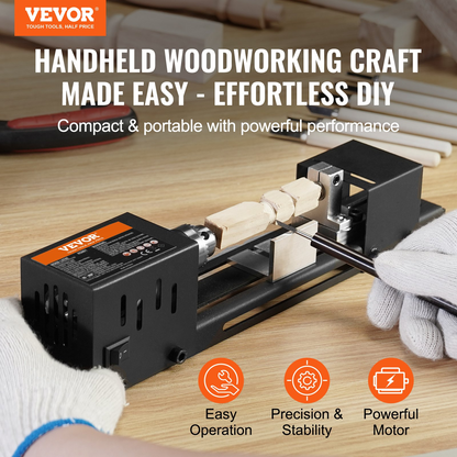 VEVOR Mini Lathe Machine - 2.76 x 6.3 in, 96W 24VDC Motor, 7 Adjustable Speeds, Perfect for DIY Woodworking Projects with Comprehensive Accessory Kit