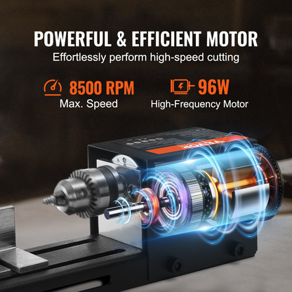 VEVOR Mini Lathe Machine - 2.76 x 6.3 in, 96W 24VDC Motor, 7 Adjustable Speeds, Perfect for DIY Woodworking Projects with Comprehensive Accessory Kit